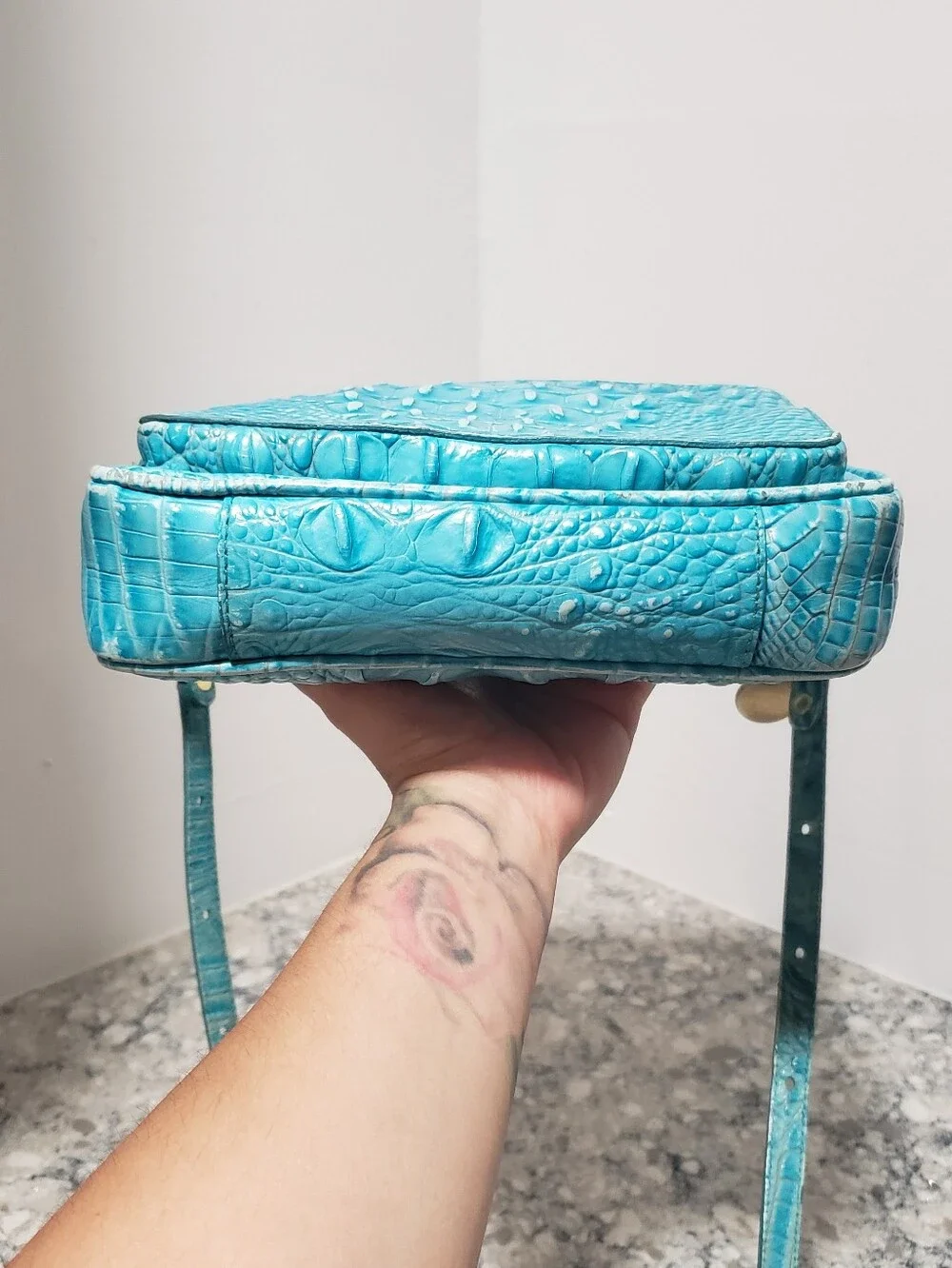 Brahmin Cleo Capri Turquoise Blue Leather Crossbody Bag